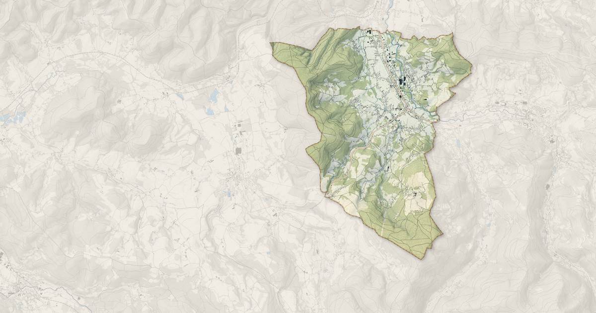 Portrait cartographique de Anould : relief, eau, forêts, bâti et voies, calculés à partir des données de l'IGN