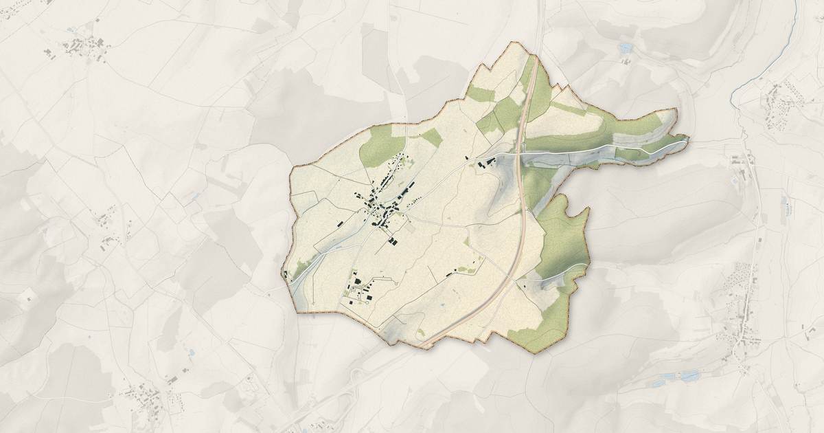 Portrait cartographique de Auzainvilliers : relief, eau, forêts, bâti et voies, calculés à partir des données de l'IGN