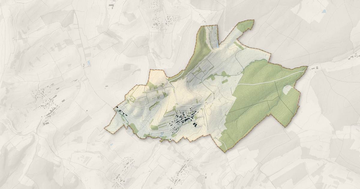 Portrait cartographique de Bettegney-Saint-Brice : relief, eau, forêts, bâti et voies, calculés à partir des données de l'IGN