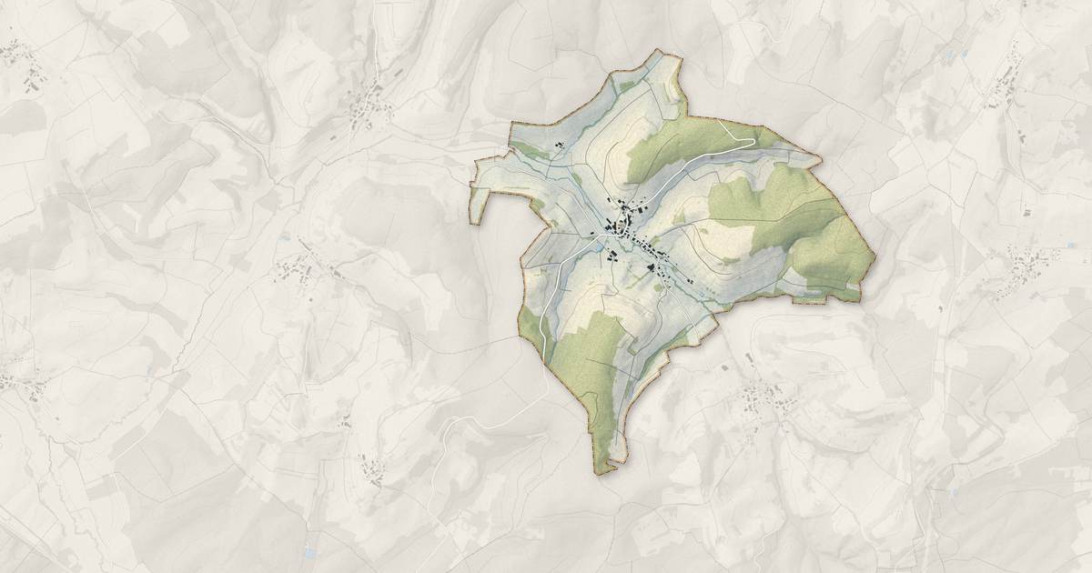 Portrait cartographique de Derbamont : relief, eau, forêts, bâti et voies, calculés à partir des données de l'IGN