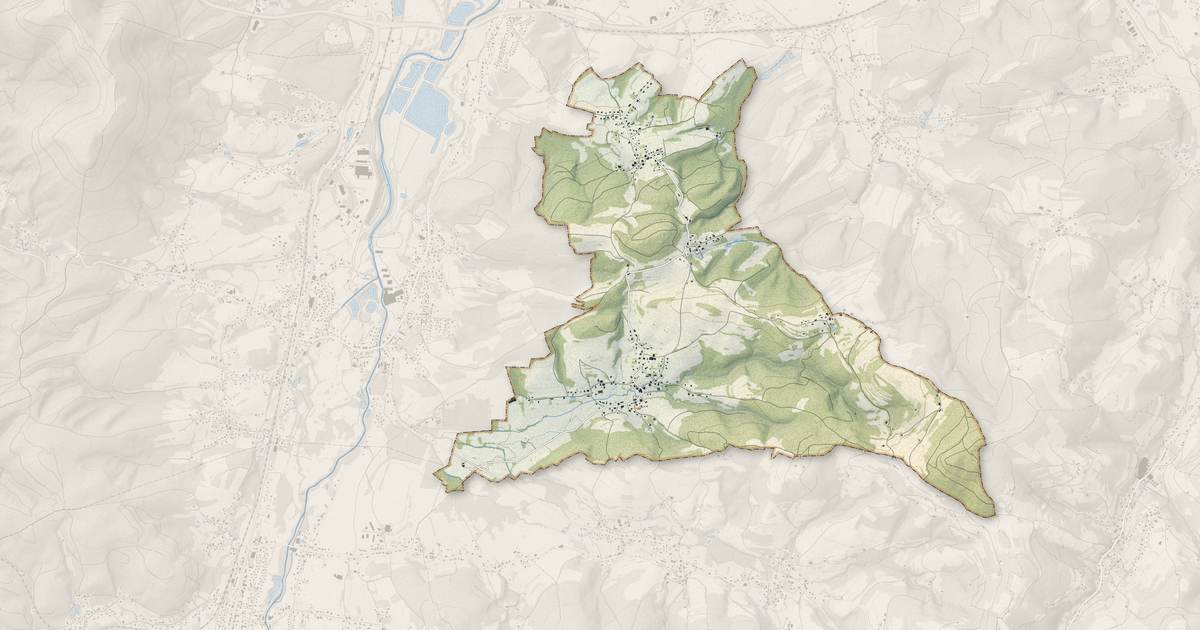 Portrait cartographique de Entre-deux-Eaux : relief, eau, forêts, bâti et voies, calculés à partir des données de l'IGN