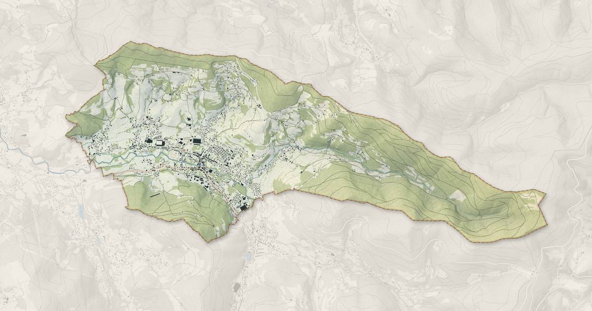 Portrait cartographique de Fraize : relief, eau, forêts, bâti et voies, calculés à partir des données de l'IGN