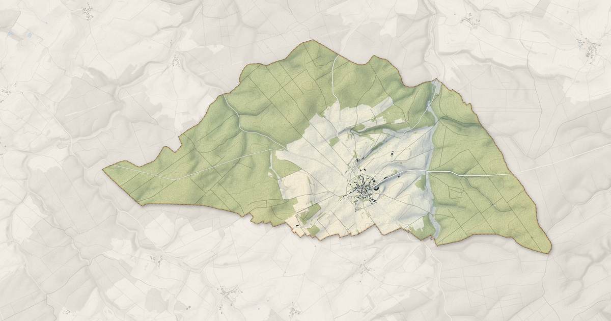 Portrait cartographique de Grand : relief, eau, forêts, bâti et voies, calculés à partir des données de l'IGN