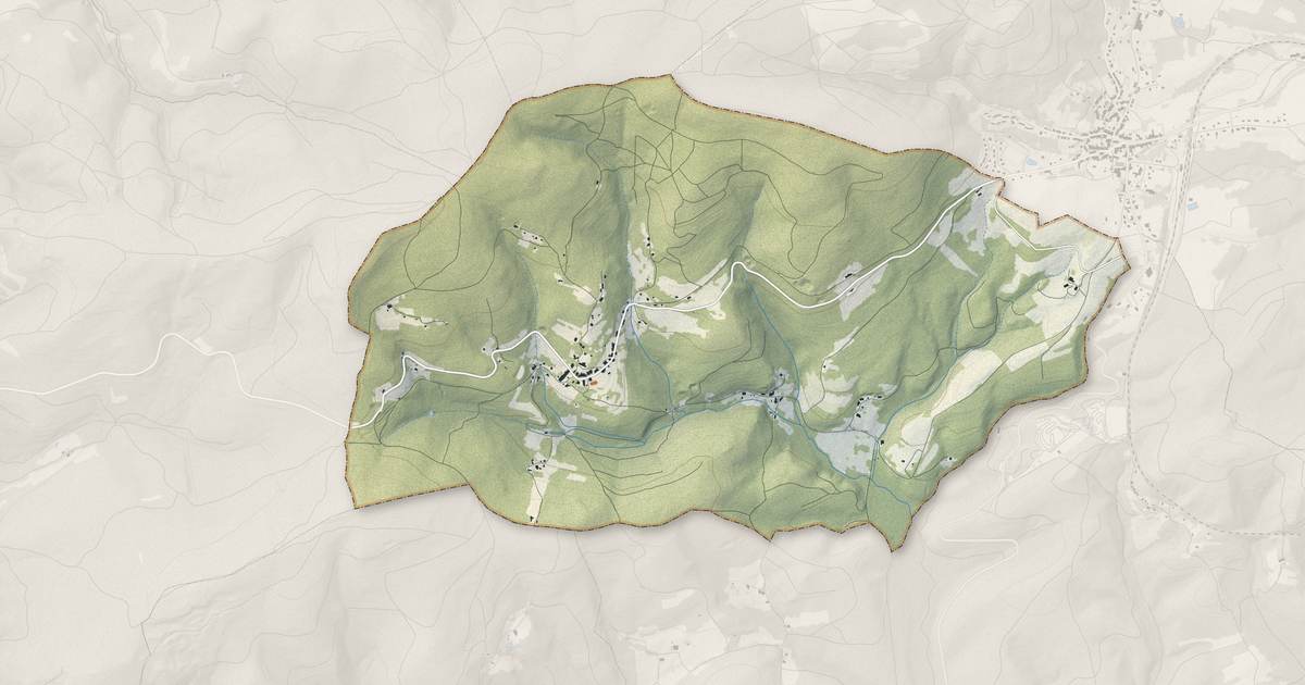 Portrait cartographique de La Grande-Fosse : relief, eau, forêts, bâti et voies, calculés à partir des données de l'IGN