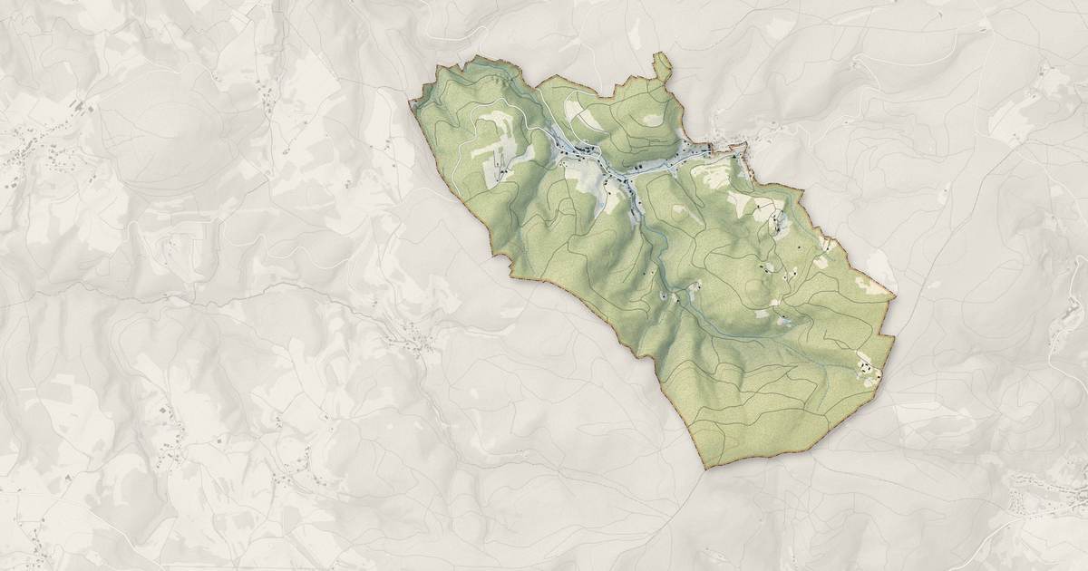 Portrait cartographique de Grandrupt : relief, eau, forêts, bâti et voies, calculés à partir des données de l'IGN