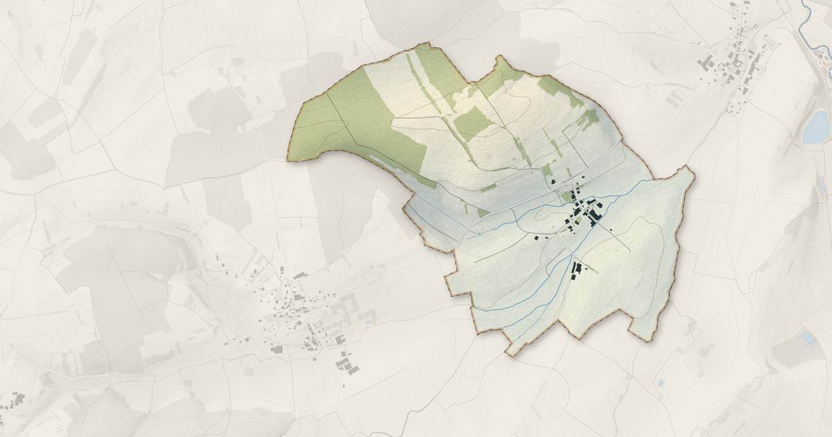 Portrait cartographique de Hardancourt : relief, eau, forêts, bâti et voies, calculés à partir des données de l'IGN