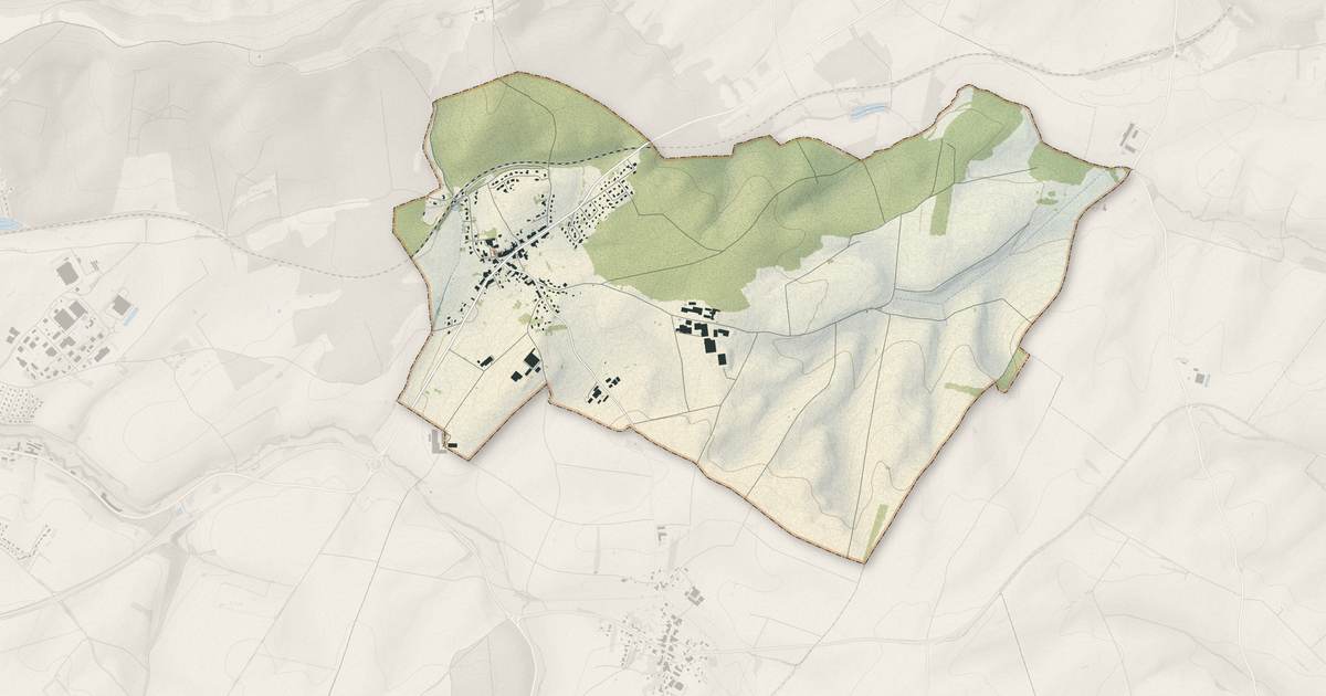 Portrait cartographique de Haréville : relief, eau, forêts, bâti et voies, calculés à partir des données de l'IGN