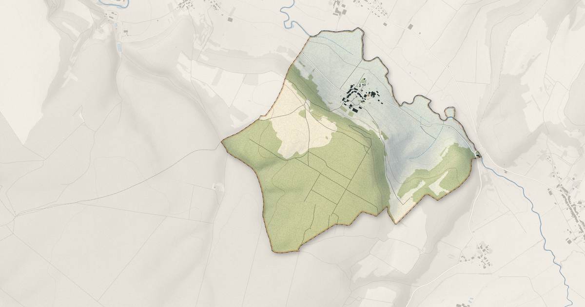 Portrait cartographique de Houéville : relief, eau, forêts, bâti et voies, calculés à partir des données de l'IGN