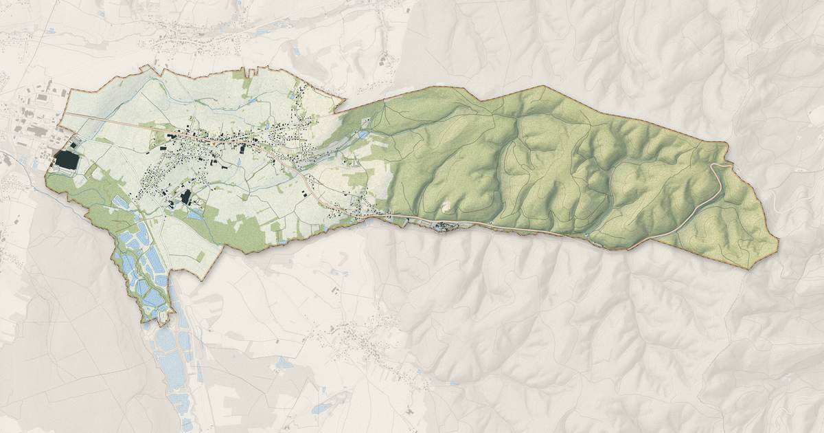 Portrait cartographique de Jeanménil : relief, eau, forêts, bâti et voies, calculés à partir des données de l'IGN
