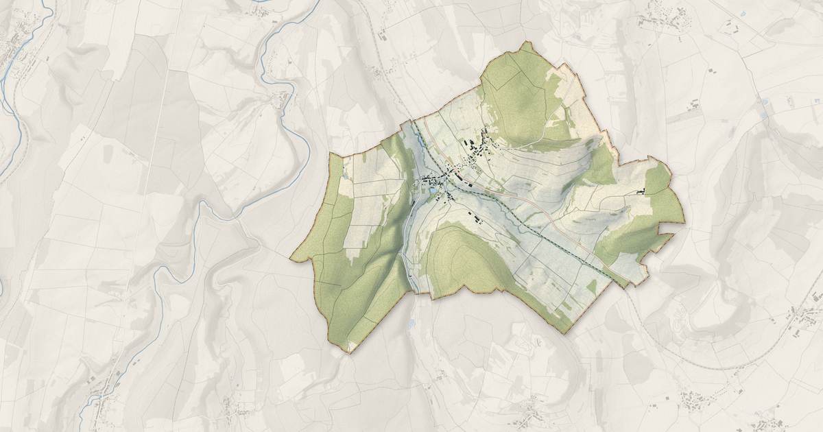 Portrait cartographique de Landaville : relief, eau, forêts, bâti et voies, calculés à partir des données de l'IGN