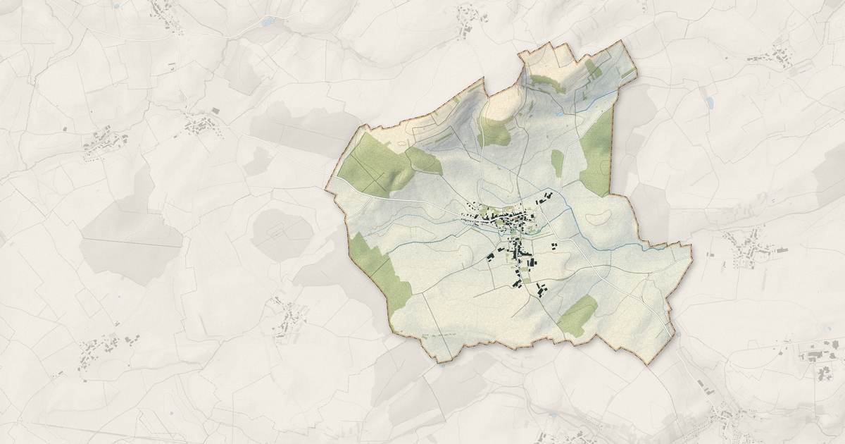 Portrait cartographique de Oëlleville : relief, eau, forêts, bâti et voies, calculés à partir des données de l'IGN