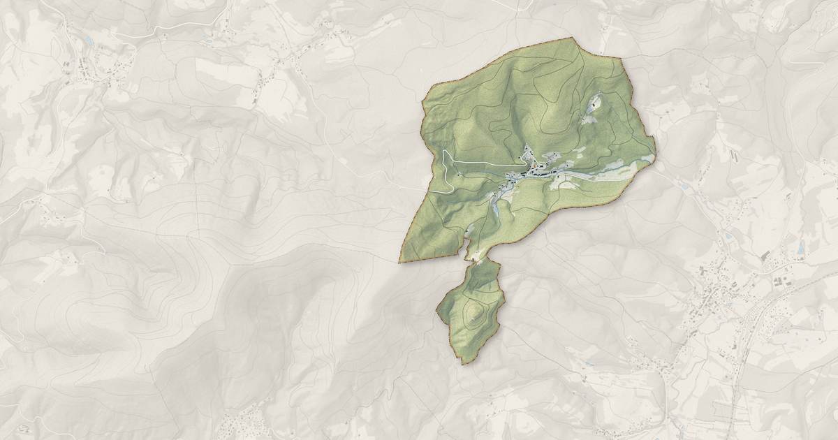 Portrait cartographique de La Petite-Fosse : relief, eau, forêts, bâti et voies, calculés à partir des données de l'IGN