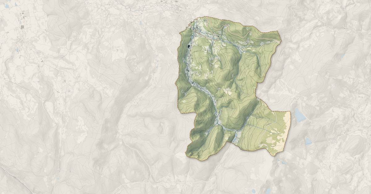 Portrait cartographique de Plainfaing : relief, eau, forêts, bâti et voies, calculés à partir des données de l'IGN