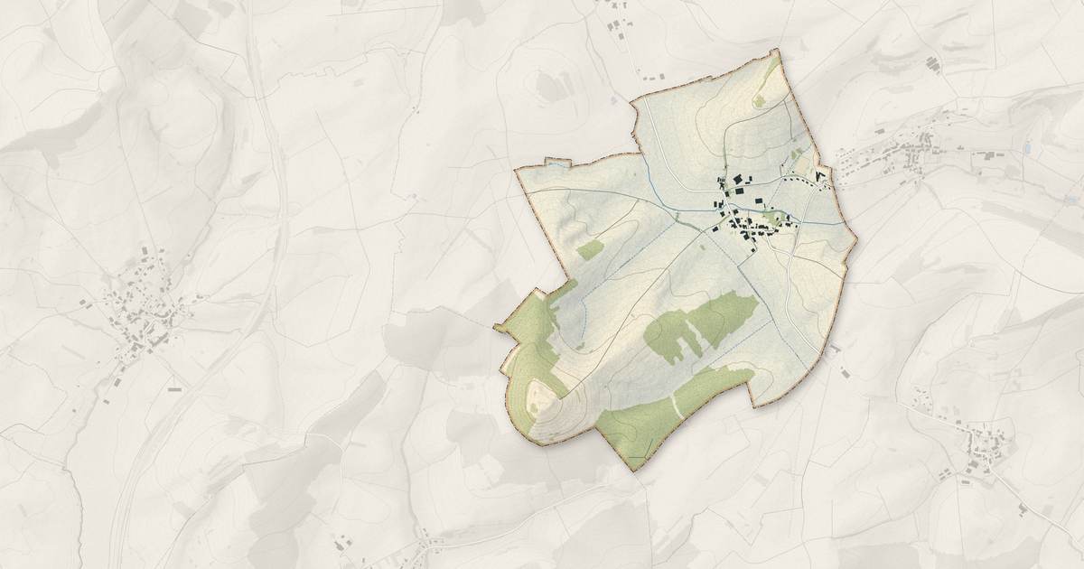 Portrait cartographique de Pleuvezain : relief, eau, forêts, bâti et voies, calculés à partir des données de l'IGN