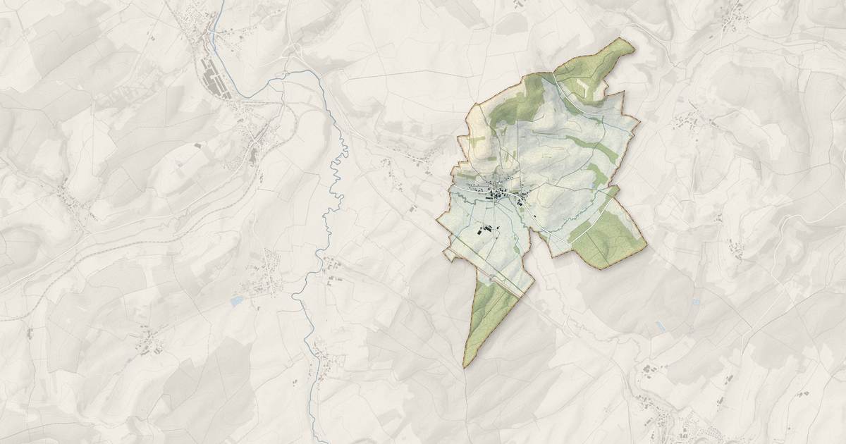 Portrait cartographique de Racécourt : relief, eau, forêts, bâti et voies, calculés à partir des données de l'IGN