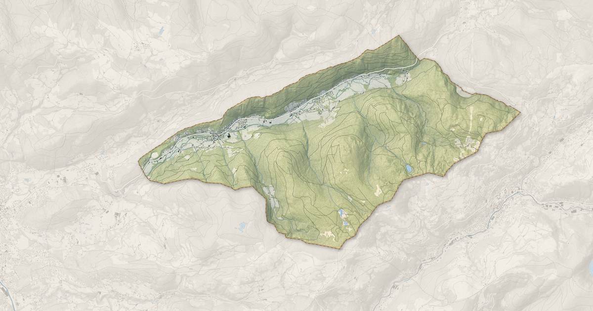 Portrait cartographique de Rochesson : relief, eau, forêts, bâti et voies, calculés à partir des données de l'IGN