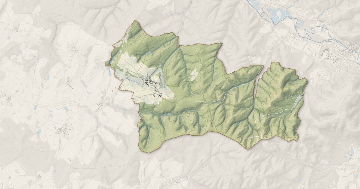 Portrait cartographique de Sainte-Barbe : relief, eau, forêts, bâti et voies, calculés à partir des données de l'IGN