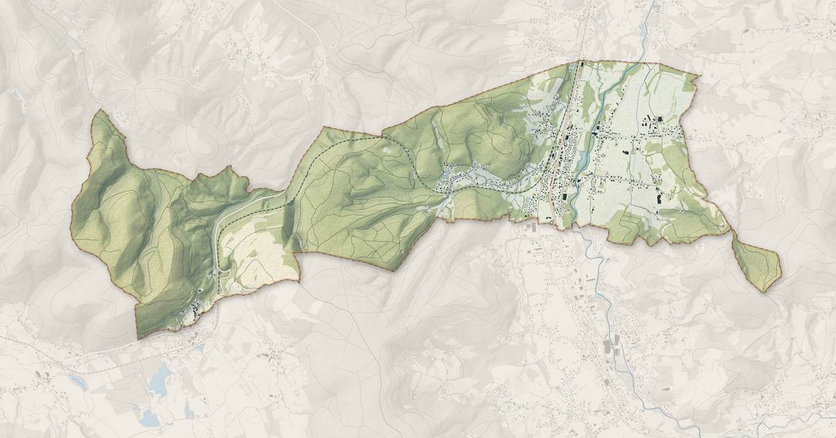 Portrait cartographique de Saint-Léonard : relief, eau, forêts, bâti et voies, calculés à partir des données de l'IGN