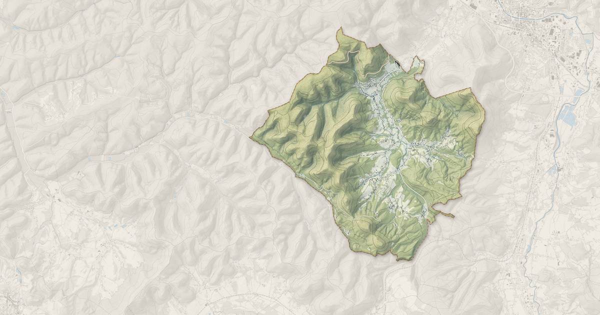 Portrait cartographique de Taintrux : relief, eau, forêts, bâti et voies, calculés à partir des données de l'IGN