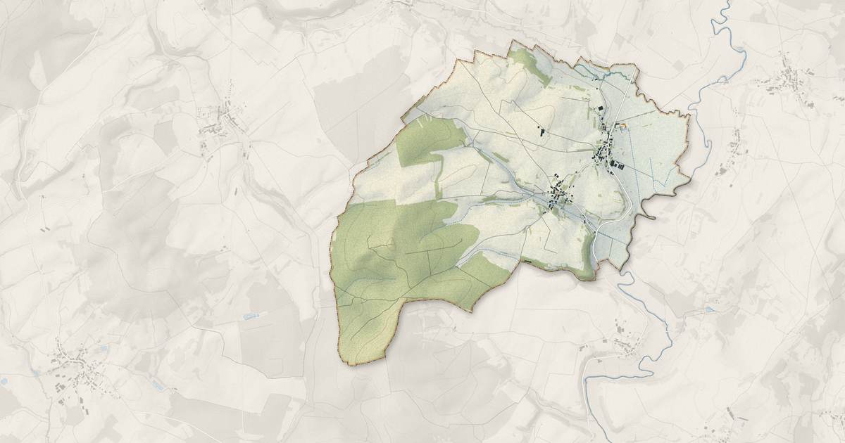 Portrait cartographique de Les Thons : relief, eau, forêts, bâti et voies, calculés à partir des données de l'IGN