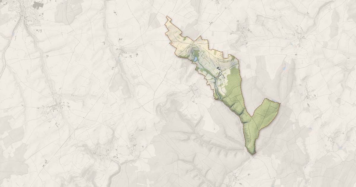 Portrait cartographique de Thuillières : relief, eau, forêts, bâti et voies, calculés à partir des données de l'IGN