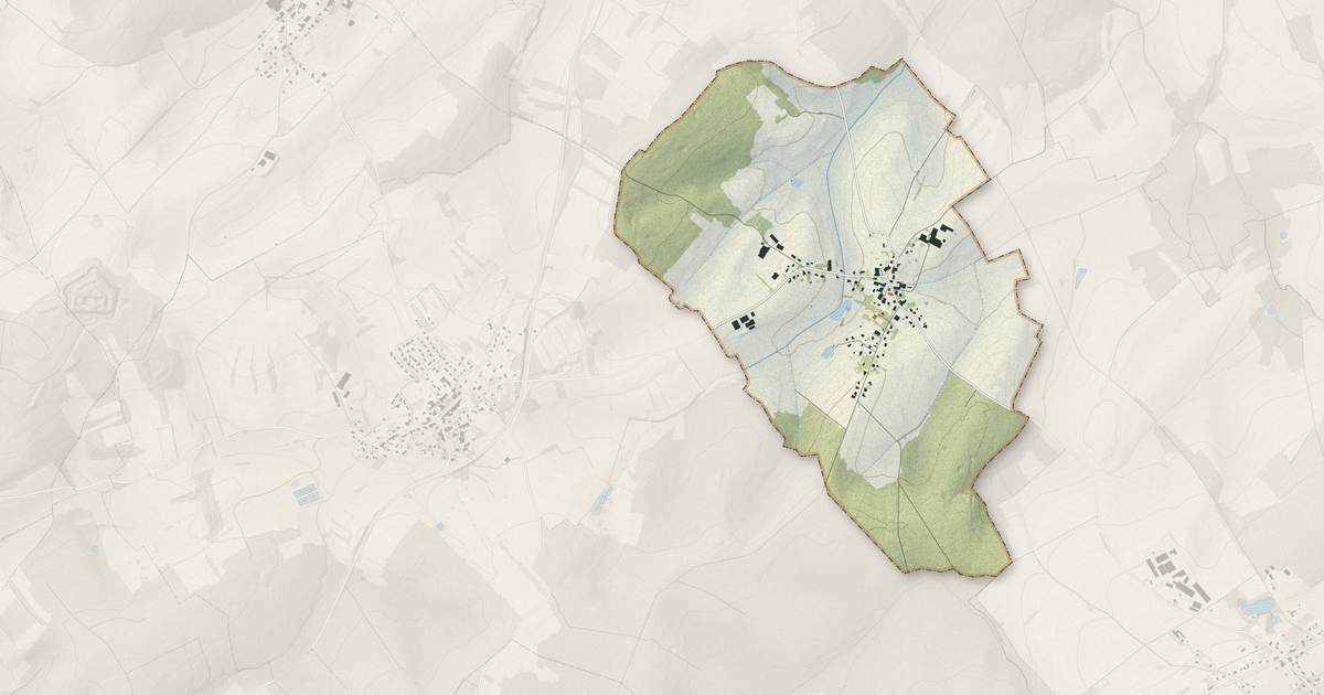 Portrait cartographique de Vaudéville : relief, eau, forêts, bâti et voies, calculés à partir des données de l'IGN