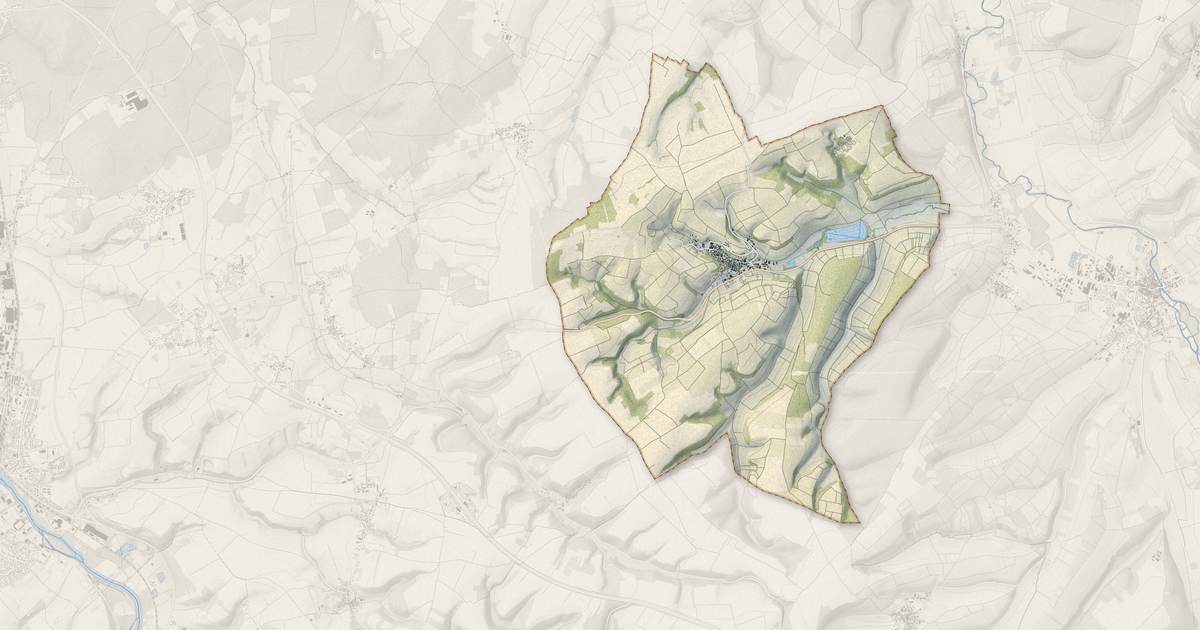 Portrait cartographique de Beine : relief, eau, forêts, bâti et voies, calculés à partir des données de l'IGN