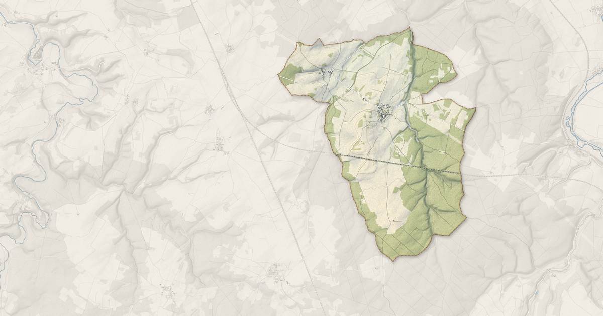 Portrait cartographique de Étivey : relief, eau, forêts, bâti et voies, calculés à partir des données de l'IGN