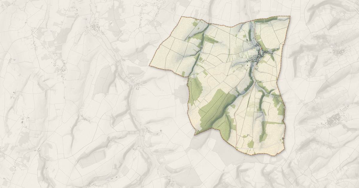 Portrait cartographique de Gy-l'Évêque : relief, eau, forêts, bâti et voies, calculés à partir des données de l'IGN