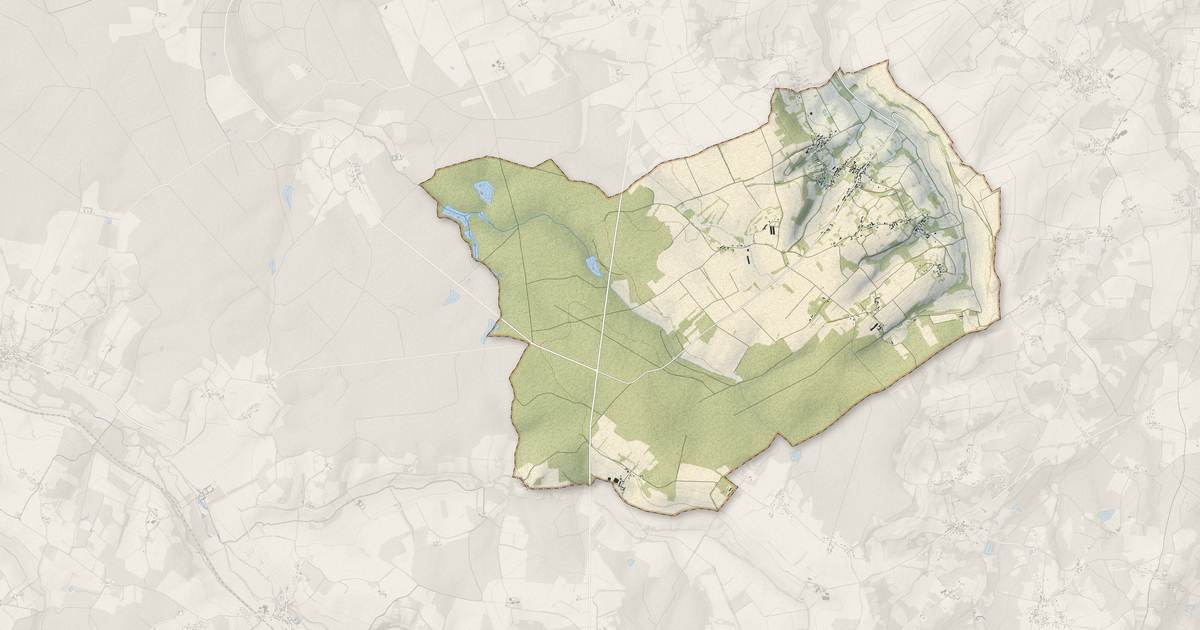 Portrait cartographique de Merry-la-Vallée : relief, eau, forêts, bâti et voies, calculés à partir des données de l'IGN