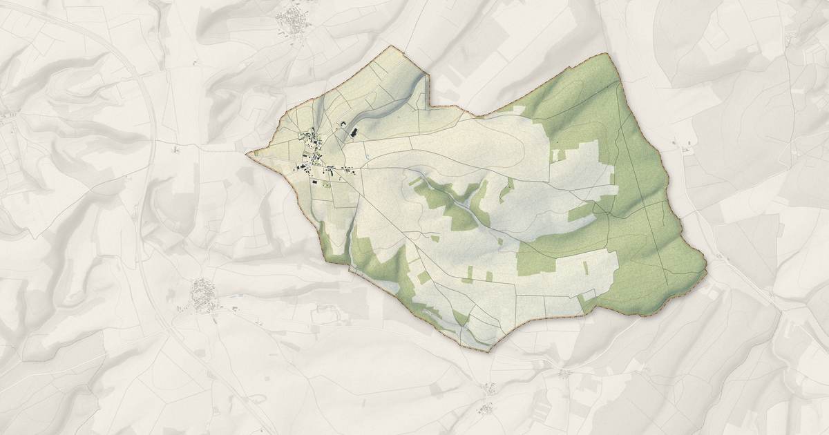 Portrait cartographique de Préhy : relief, eau, forêts, bâti et voies, calculés à partir des données de l'IGN