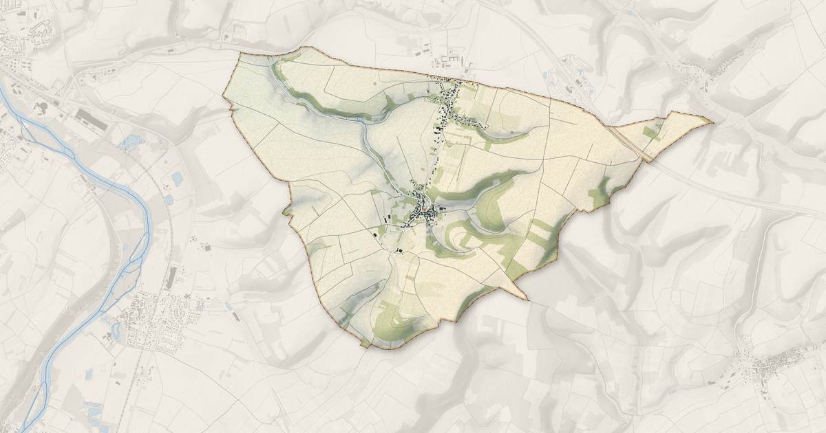Portrait cartographique de Quenne : relief, eau, forêts, bâti et voies, calculés à partir des données de l'IGN