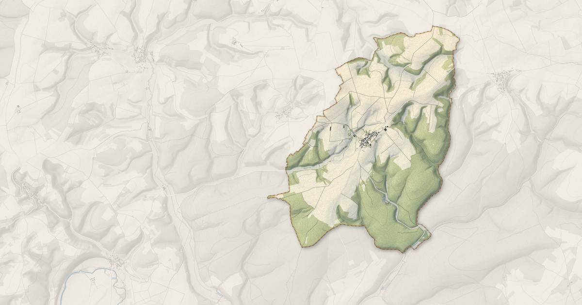 Portrait cartographique de Rugny : relief, eau, forêts, bâti et voies, calculés à partir des données de l'IGN