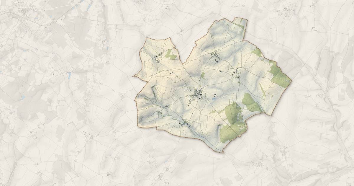 Portrait cartographique de Thury : relief, eau, forêts, bâti et voies, calculés à partir des données de l'IGN