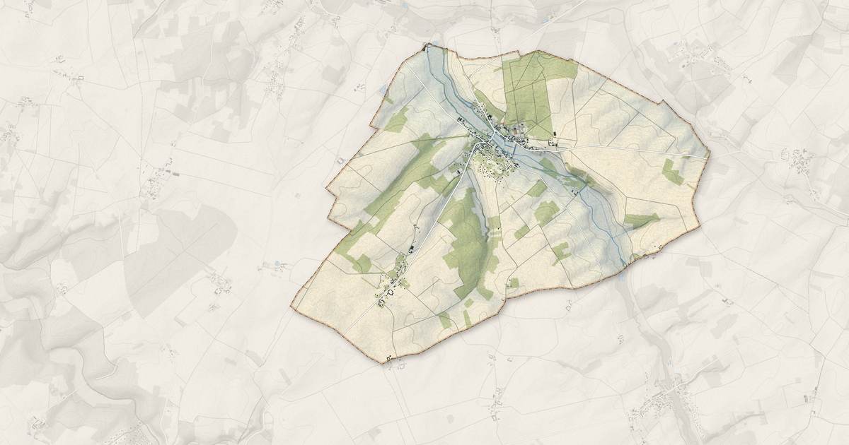 Portrait cartographique de Vallery : relief, eau, forêts, bâti et voies, calculés à partir des données de l'IGN