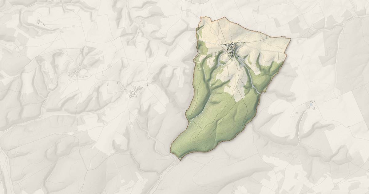 Portrait cartographique de Villon : relief, eau, forêts, bâti et voies, calculés à partir des données de l'IGN