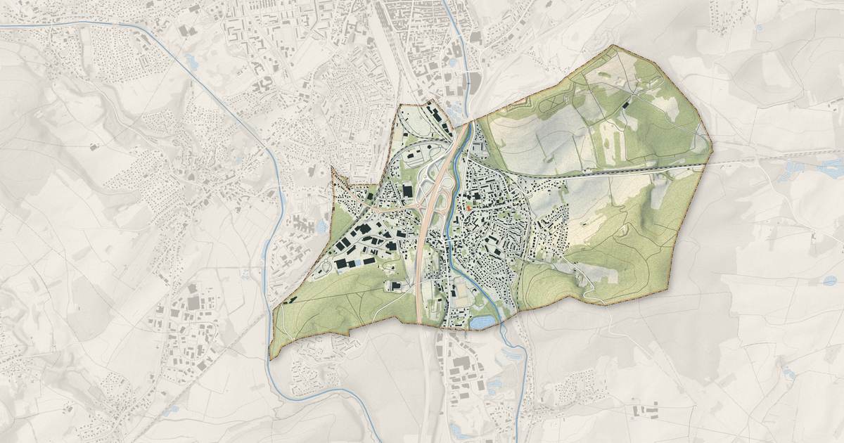 Portrait cartographique de Danjoutin : relief, eau, forêts, bâti et voies, calculés à partir des données de l'IGN