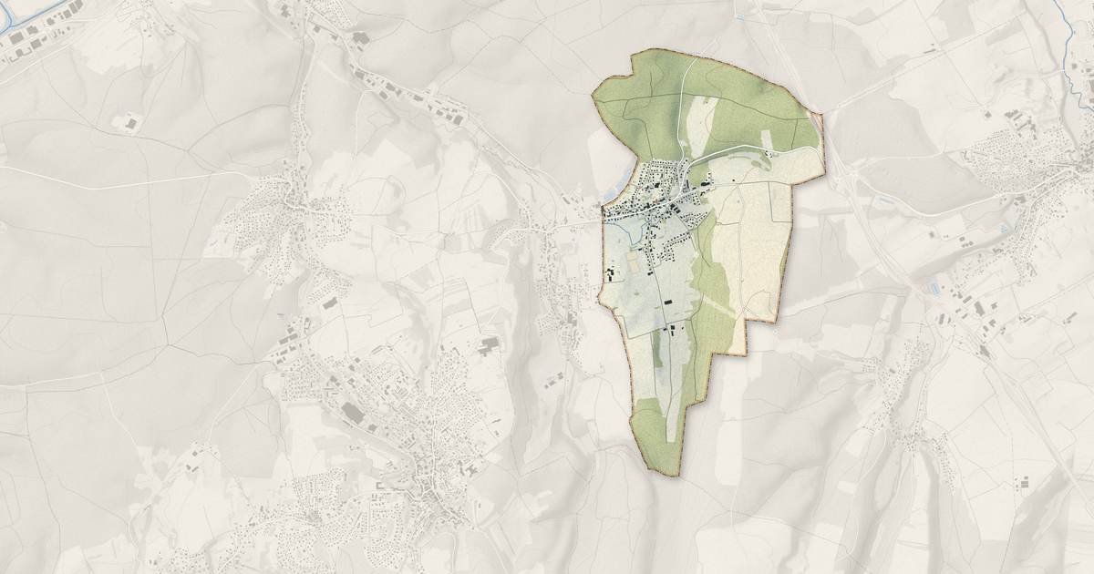 Portrait cartographique de Fêche-l'Église : relief, eau, forêts, bâti et voies, calculés à partir des données de l'IGN