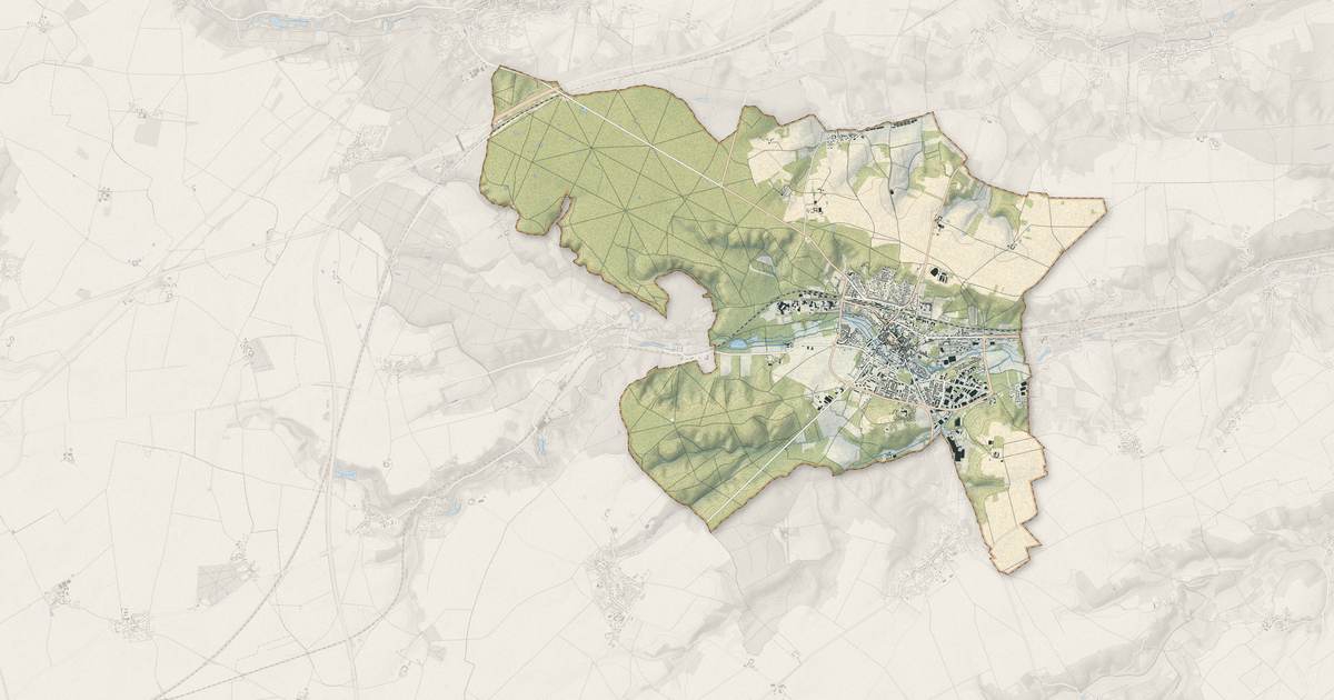 Portrait cartographique de Dourdan : relief, eau, forêts, bâti et voies, calculés à partir des données de l'IGN