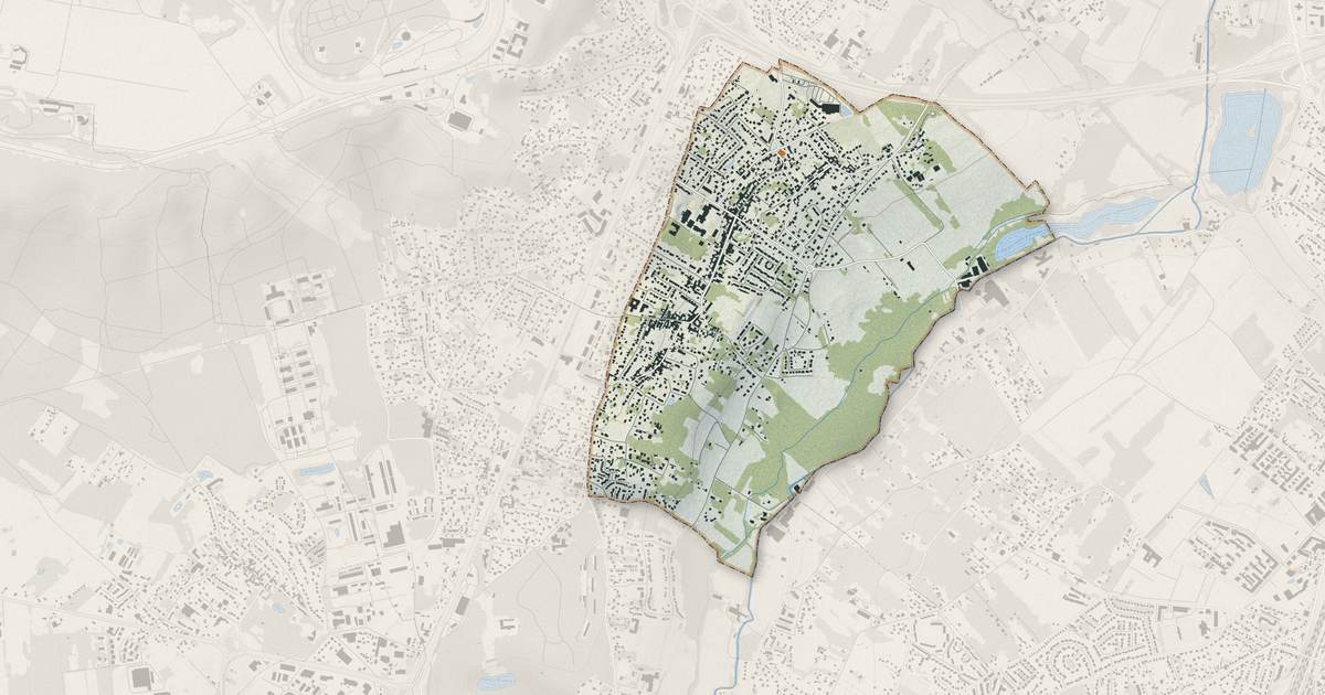 Portrait cartographique de Leuville-sur-Orge : relief, eau, forêts, bâti et voies, calculés à partir des données de l'IGN