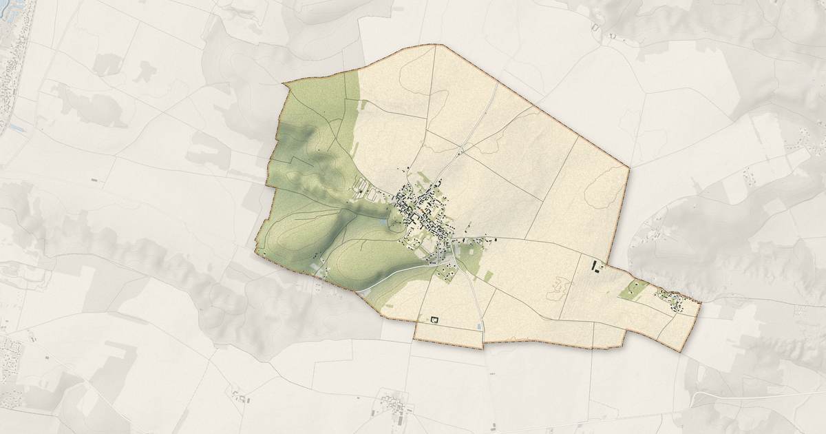 Portrait cartographique de Mondeville : relief, eau, forêts, bâti et voies, calculés à partir des données de l'IGN