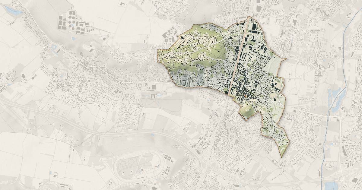 Portrait cartographique de Montlhéry : relief, eau, forêts, bâti et voies, calculés à partir des données de l'IGN