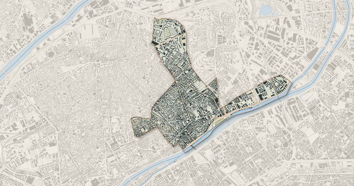 Portrait cartographique de Asnières-sur-Seine : relief, eau, forêts, bâti et voies, calculés à partir des données de l'IGN