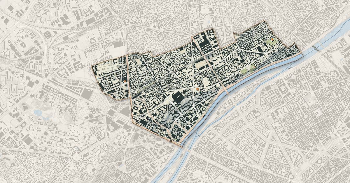 Portrait cartographique de Courbevoie : relief, eau, forêts, bâti et voies, calculés à partir des données de l'IGN