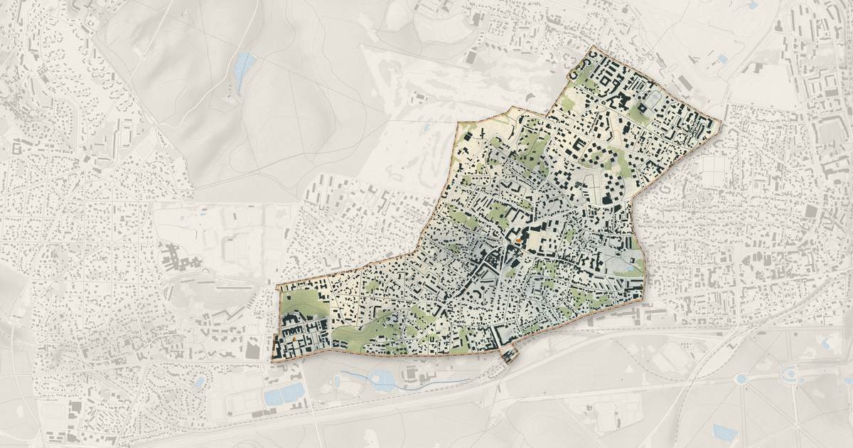 Portrait cartographique de Garches : relief, eau, forêts, bâti et voies, calculés à partir des données de l'IGN