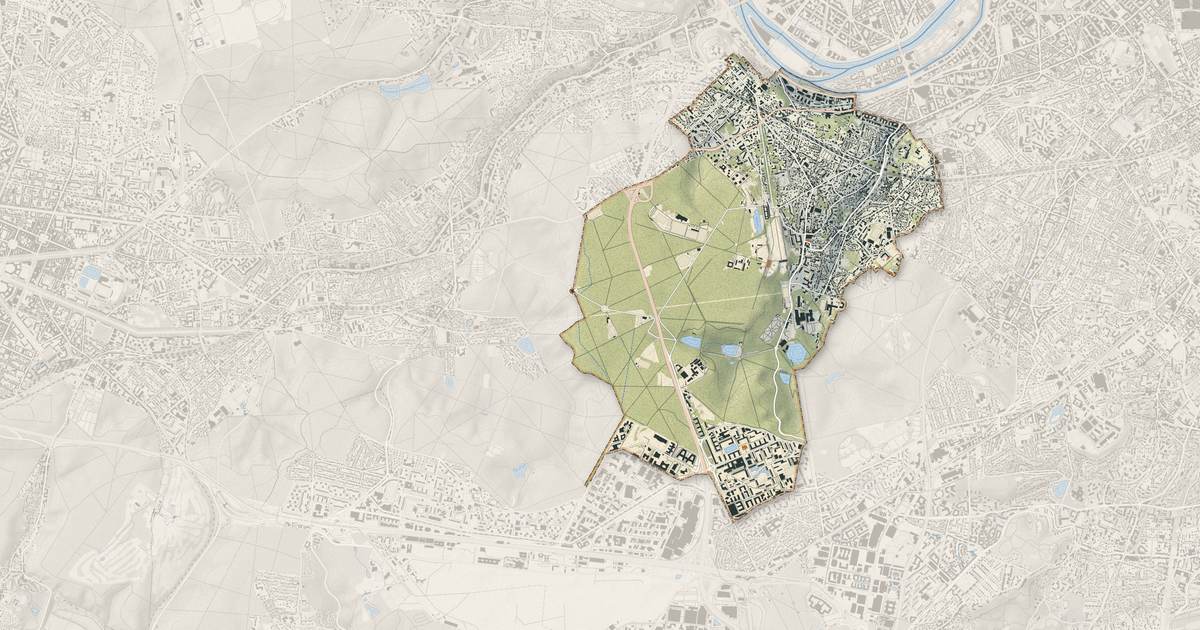 Portrait cartographique de Meudon : relief, eau, forêts, bâti et voies, calculés à partir des données de l'IGN