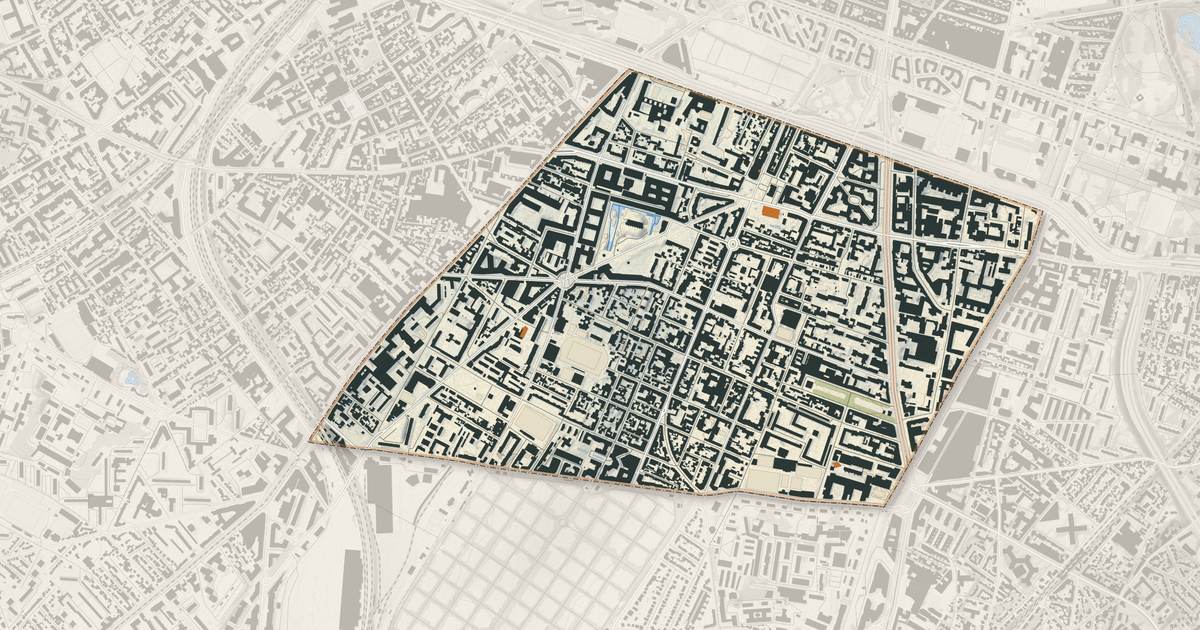 Portrait cartographique de Montrouge : relief, eau, forêts, bâti et voies, calculés à partir des données de l'IGN