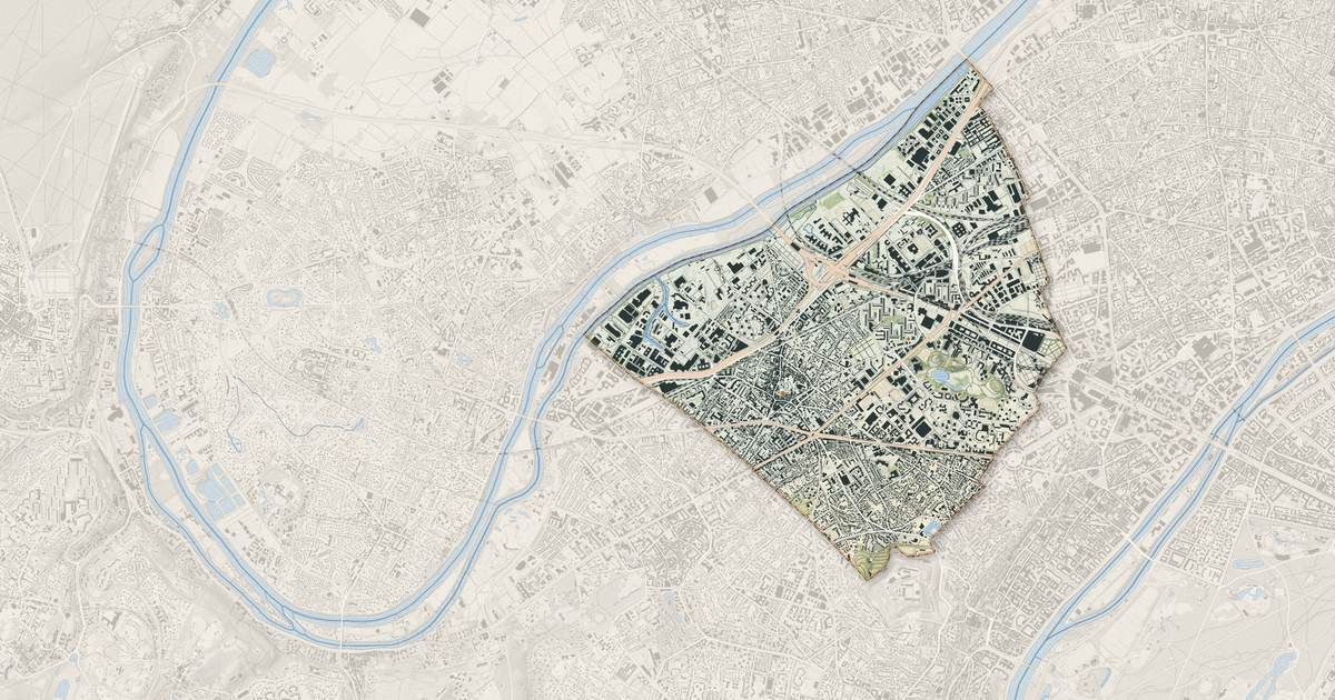 Portrait cartographique de Nanterre : relief, eau, forêts, bâti et voies, calculés à partir des données de l'IGN