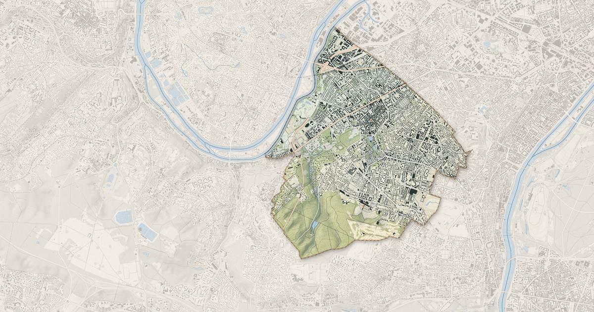 Portrait cartographique de Rueil-Malmaison : relief, eau, forêts, bâti et voies, calculés à partir des données de l'IGN