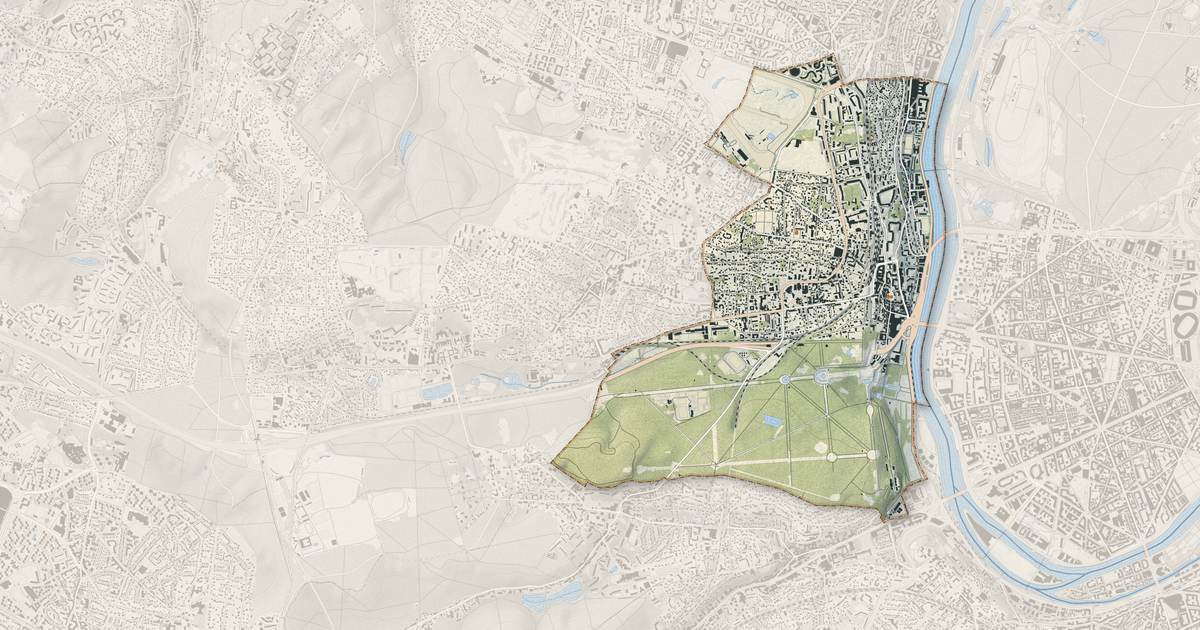 Portrait cartographique de Saint-Cloud : relief, eau, forêts, bâti et voies, calculés à partir des données de l'IGN